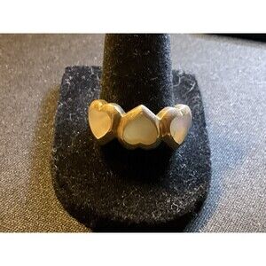 925 Sterling Silver MOP 3 Hearts Vintage Ring Size 10